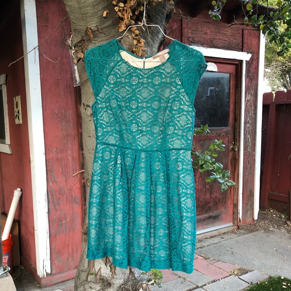 Lace Overlay Fit & Flare Dress